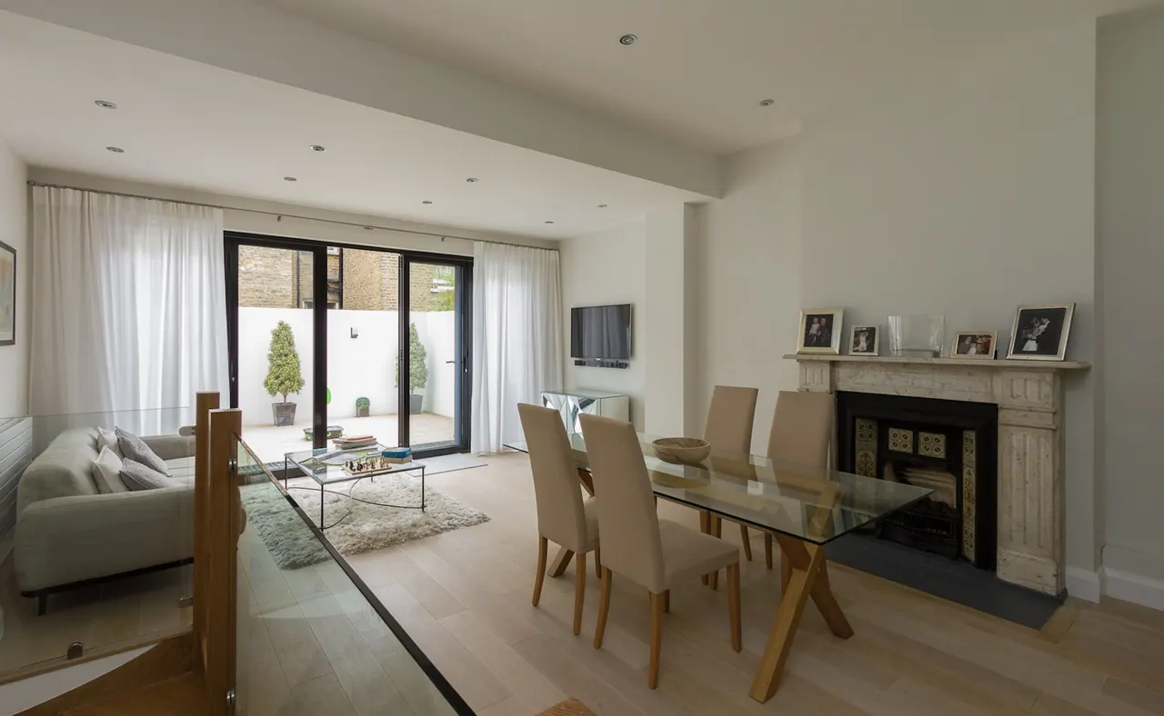 Dining area and fireplace